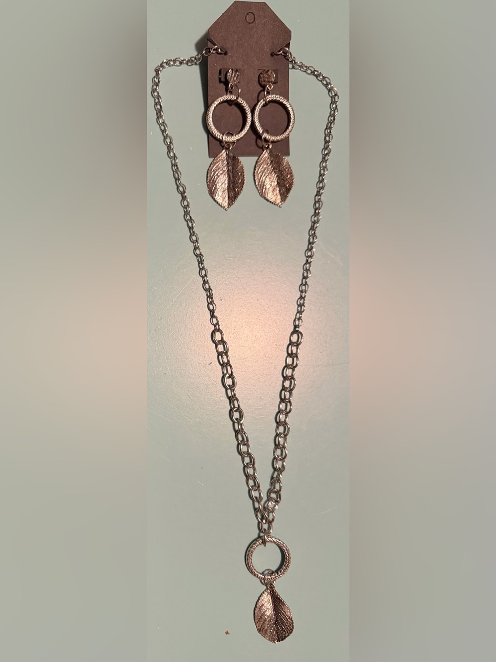 Silver Leaf Pendant Necklace with Matching Earrings
